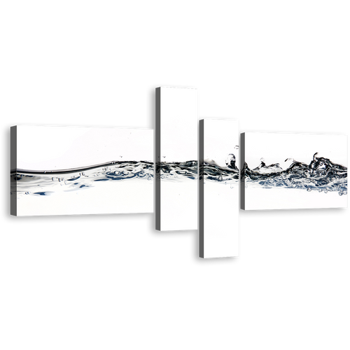 Water Splashing Canvas Wall Art, Water Abstract Element 4 Piece Canvas, White Grey Abstract Liquid Water Canvas Print