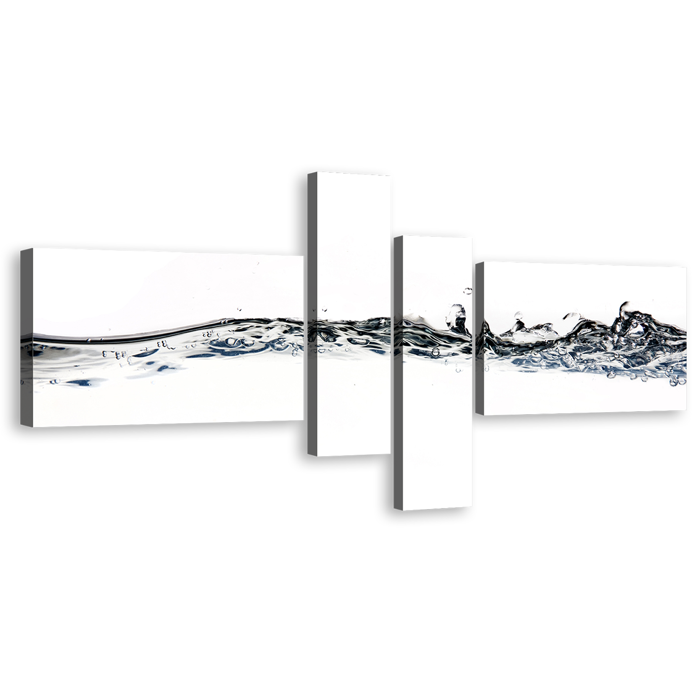 Water Splashing Canvas Wall Art, Water Abstract Element 4 Piece Canvas, White Grey Abstract Liquid Water Canvas Print