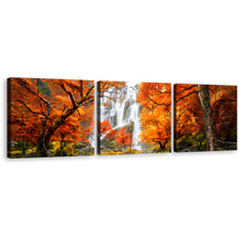 Load image into Gallery viewer, Waterfall Autumn Canvas Wall Art, Orange Trees Forest Waterfall 3 Piece Canvas Print, Thailand White Waterfall Multi Canvas
