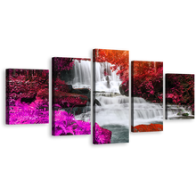 Load image into Gallery viewer, Waterfall Forest Canvas Print, Thailand Colorful Scenery Waterfall 5 Piece Canvas Wall Art, Majestic Mun Dang Waterfall Canvas Set
