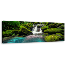 Load image into Gallery viewer, Waterfall Forest Canvas Wall Art, Phu Thap Boek Green Mountain Panoramic Canvas, White Phetchabun Thailand Waterfall Canvas Print
