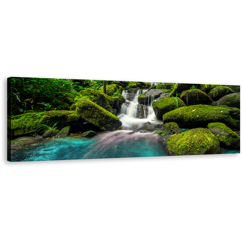 Waterfall Forest Canvas Wall Art, Phu Thap Boek Green Mountain Panoramic Canvas, White Phetchabun Thailand Waterfall Canvas Print