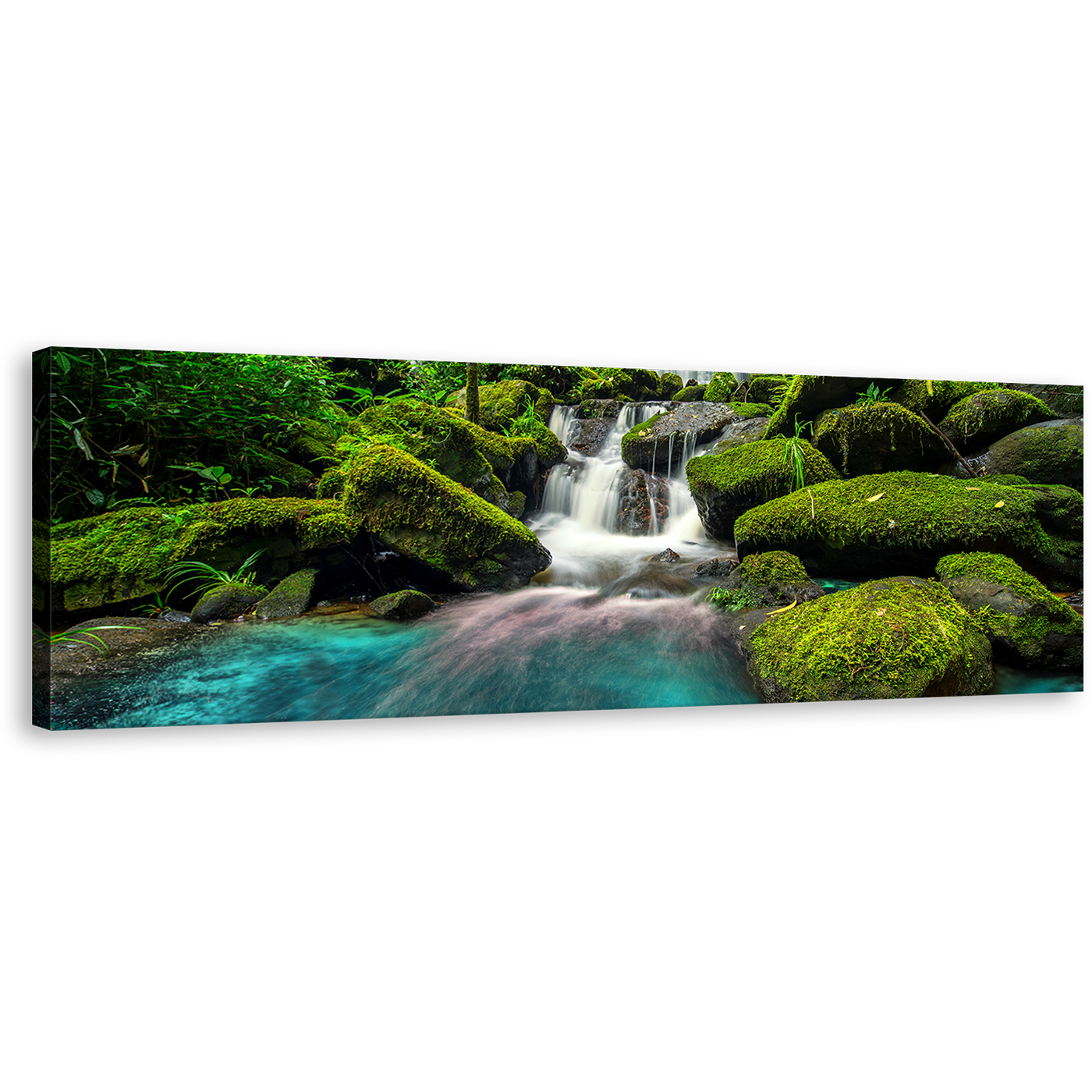 Waterfall Forest Canvas Wall Art, Phu Thap Boek Green Mountain Panoramic Canvas, White Phetchabun Thailand Waterfall Canvas Print