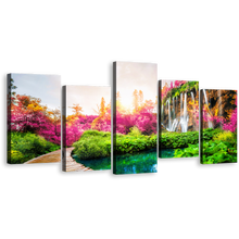 Load image into Gallery viewer, Waterfall Landscape Canvas Print, Colorful Lakes National Park Multi Canvas, Beautiful Scenery Waterfall 5 Piece Canvas Wall Art
