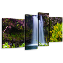 Load image into Gallery viewer, Waterfall Nature Canvas Wall Art, Beautiful White Waterfall 4 Piece Canvas Set, Majestic Green Forest Scenery Waterfall Canvas Print
