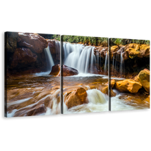 Load image into Gallery viewer, Waterfall Rocks Canvas Print, Taiwan White Waterfall 3 Piece Canvas Wall Art, Golden Waterfall in Jinguash Multi Canvas
