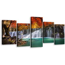 Load image into Gallery viewer, Waterfall Scenery Canvas Print, Colorful Forest Waterfall 5 Piece Canvas Wall Art, Amazing Waterfall Scene Multi Canvas Artwork
