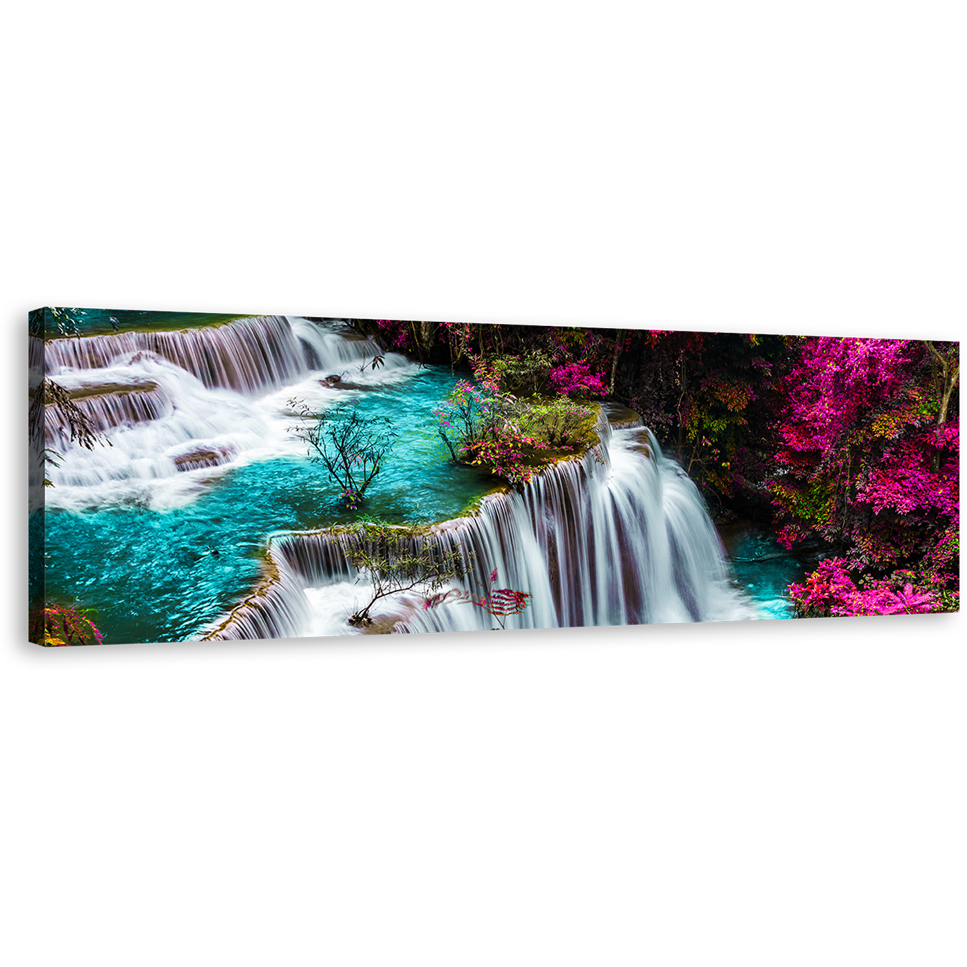 Waterfall Scenery Canvas Print, Colorful Forest at Kanchanabur Thailand Canvas Artwork, Huai Mae Khamin Waterfall 1 Piece Canvas Wall Art