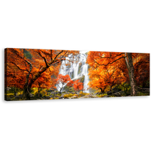 Load image into Gallery viewer, Waterfall Scenery Canvas Print, Thailand White Waterfall 1 Piece Canvas Wall Art, Orange Autumn Trees Forest Wide Canvas Artwork
