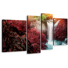 Load image into Gallery viewer, Waterfall Scenery Canvas Wall Art, Amazing Red Trees Forest Waterfall 4 Piece Canvas Print, Beautiful White Waterfall Multiple Canvas
