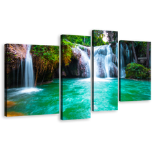 Load image into Gallery viewer, Waterfall Scenery Canvas Wall Art, Thailand Green Waterfall Nature 4 Piece Canvas Print, White Than Sawan Waterfall Multi Canvas
