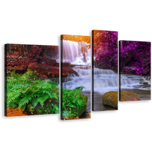 Load image into Gallery viewer, Waterfall Scenery Canvas Wall Art, Thailand Mountain Waterfall 4 Piece Multi Canvas Artwork, Colorful Mun Dang Waterfall Nature Canvas Print
