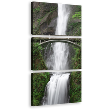 Load image into Gallery viewer, Waterfall Scenery Canvas Wall Art, White Columbia River Gorge Waterfall Canvas Set, Multnomah Waterfall Green Forest 3 Piece Canvas Print
