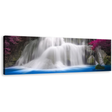 Load image into Gallery viewer, Waterfall Scenery Wall Art, Huay Mae Khamin White Waterfall 1 Piece Canvas Print, Kanchanaburi Thailand Purple Trees Canvas Art
