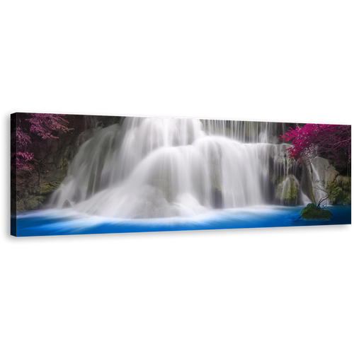 Waterfall Scenery Wall Art, Huay Mae Khamin White Waterfall 1 Piece Canvas Print, Kanchanaburi Thailand Purple Trees Canvas Art