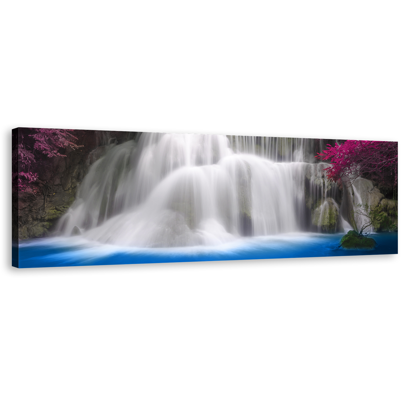 Waterfall Scenery Wall Art, Huay Mae Khamin White Waterfall 1 Piece Canvas Print, Kanchanaburi Thailand Purple Trees Canvas Art