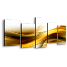 Load image into Gallery viewer, Waves Design Canvas Wall Art, Abstract Gold Waves Canvas Print, Yellow Abstract Patterns 5 Piece Multiple Canvas
