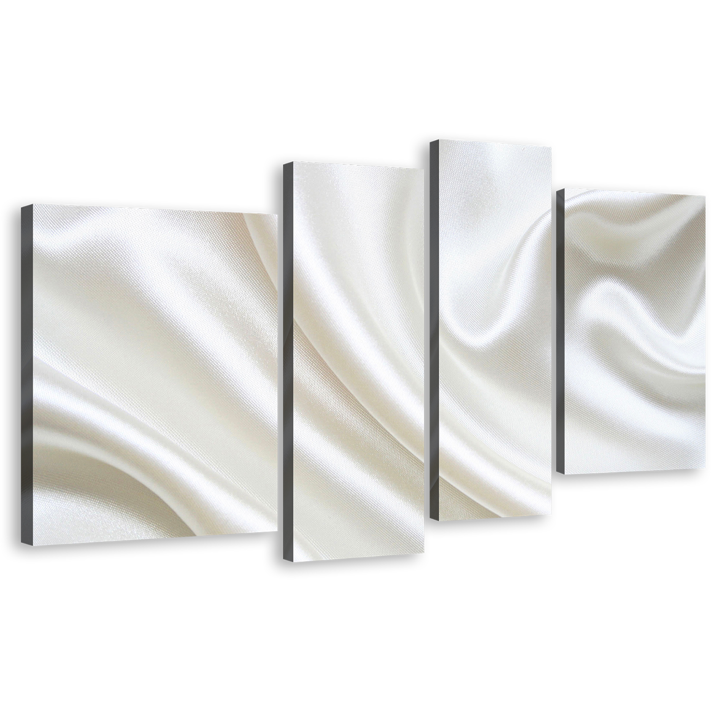 Wavy Folds Canvas Wall Art, White Luxurious Abstract Liquid 4 Piece Canvas Print, Elegant Abstract Multiple Canvas