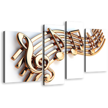 Load image into Gallery viewer, Wavy Lines Canvas Wall Art, Gold Isolated Musical Note String Canvas Set, White Background 3D Music Note 4 Piece Canvas Print
