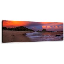 Load image into Gallery viewer, Wellington Beach Canvas Wall Art, Nambucca Heads Blue Ocean Panoramic Canvas Print, Dramatic Orange Sky Ocean Beach Canvas Artwork
