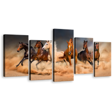 Load image into Gallery viewer, Wild Animal Canvas Wall Art, White Brown Horses Canvas Print, Wild Horses Herd 5 Piece Multiple Canvas
