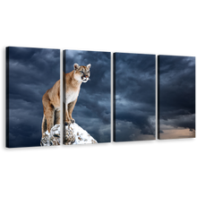 Load image into Gallery viewer, Wild Cat Canvas Wall Art, Brown Cougar Multi Canvas, White Mountain Lion Animal 4 Piece Canvas Print
