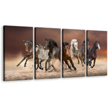 Load image into Gallery viewer, Wild Horse Canvas Print, Black Horses Running Forward Canvas Set, White Brown Herd of Horses Horses 4 Piece Canvas Wall Art
