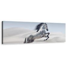 Load image into Gallery viewer, Wild Horse Canvas Wall Art, White Horse in White Dust Panoramic Canvas Print, Grey Horse in Air Canvas Artwork
