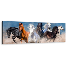 Load image into Gallery viewer, Wild Horses Canvas Wall Art, Black White Brown Horses 1 Piece Canvas, Heard of Horses Canvas Artwork
