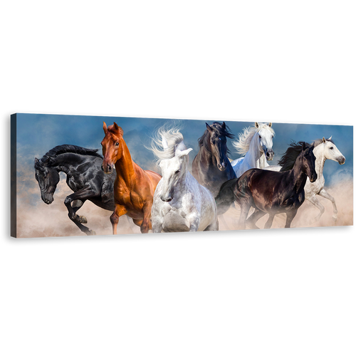 Wild Horses Canvas Wall Art, Black White Brown Horses 1 Piece Canvas, Heard of Horses Canvas Artwork