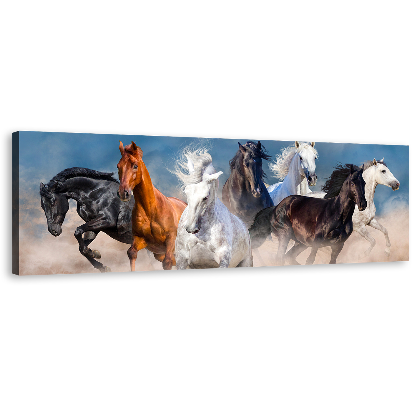 Wild Horses Canvas Wall Art, Black White Brown Horses 1 Piece Canvas, Heard of Horses Canvas Artwork