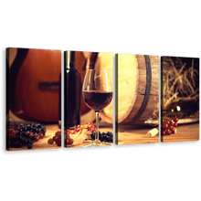 Load image into Gallery viewer, Wine Barrel Canvas Wall Art, Red Wine Glass 4 Piece Canvas Set, Wine Bottle and Brown Guitar Canvas Print
