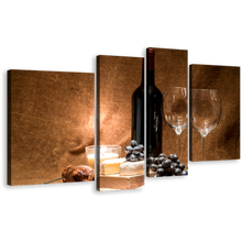 Load image into Gallery viewer, Wine Bottle Canvas Wall Art, Still Life Wine 4 Piece Canvas, Red Wine Two Glasses Multiple Canvas, Black Wine Grapes Canvas Print
