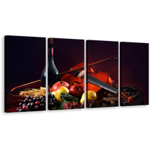 Load image into Gallery viewer, Wine Bottle Canvas Wall Art, Still Life Wine Canvas Print, Colorful Fruits Violin Wine 4 Piece Canvas Set
