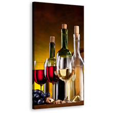 Load image into Gallery viewer, Wine Bottles Canvas Wall Art, Red and White Wine 1 Piece Canvas Artwork, Green Alcohol Bottles and Glasses Canvas Print
