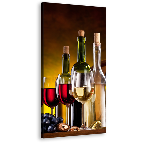 Wine Bottles Canvas Wall Art, Red and White Wine 1 Piece Canvas Artwork, Green Alcohol Bottles and Glasses Canvas Print