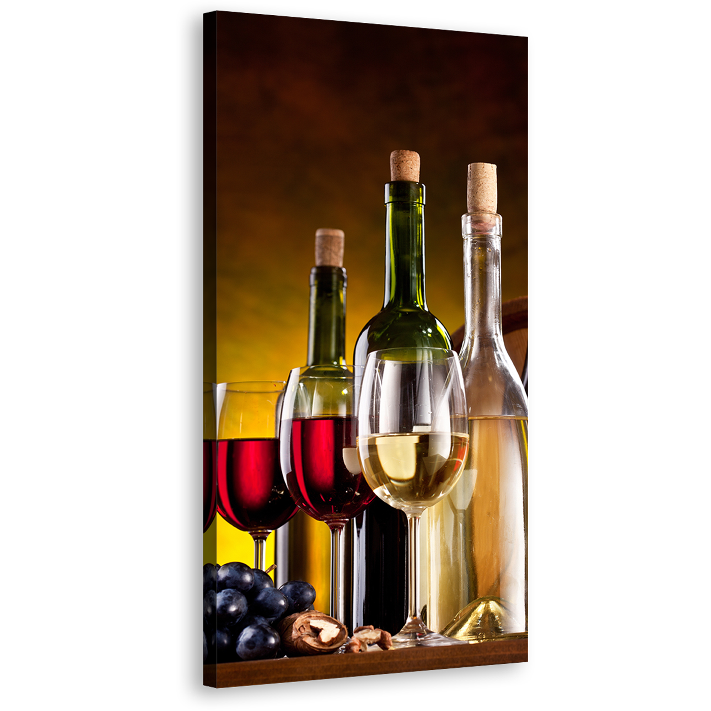 Wine Bottles Canvas Wall Art, Red and White Wine 1 Piece Canvas Artwork, Green Alcohol Bottles and Glasses Canvas Print