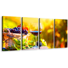 Load image into Gallery viewer, Wine Drink Canvas Wall Art, Wine and Grapes 4 Piece Canvas Print, Wine in Autumn Canvas Set, Colorful Wine Fruits Multi Canvas
