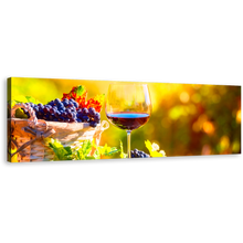 Load image into Gallery viewer, Wine Glass Canvas Print, Colorful Wine Fruits Canvas Artwork, Glass of Wine at Sunset 1 Piece Canvas Wall Art, Wine in Yellow Autumn Wide Canvas
