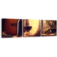 Load image into Gallery viewer, Wine Glass Canvas Wall Art, Red Wine Bottle Grapes 3 Piece Canvas Print, Brown Wine Barrel and Guitar Multiple Canvas
