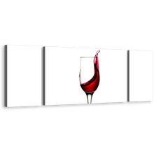 Load image into Gallery viewer, Wine Glass Canvas Wall Art, White Abstract Wine Triptych Canvas Print, Red Splash of Wine 3 Piece Canvas
