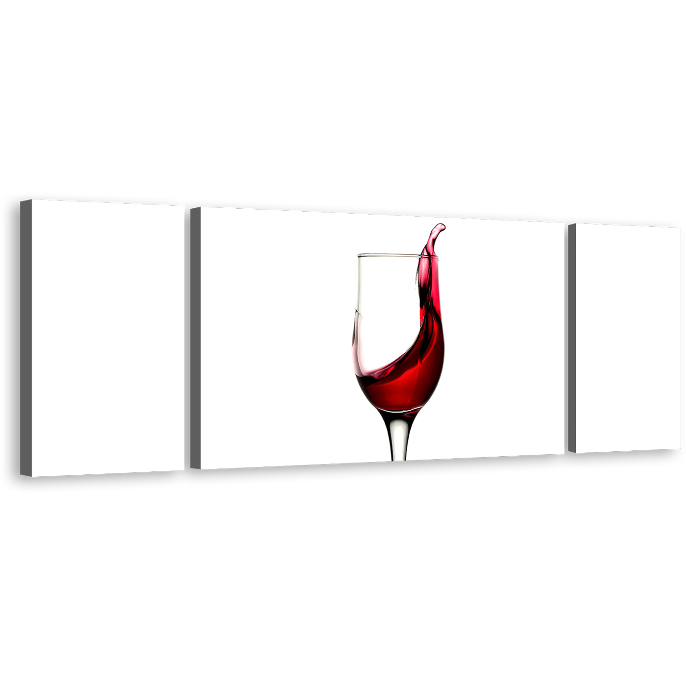 Wine Glass Canvas Wall Art, White Abstract Wine Triptych Canvas Print, Red Splash of Wine 3 Piece Canvas