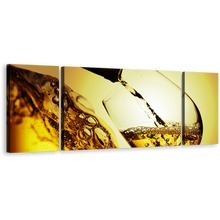 Load image into Gallery viewer, Wine Glass Canvas Wall Art, Yellow Liquor Bottle Canvas Print, White Wine Poured 3 Piece Multi Canvas Artwork
