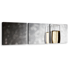 Load image into Gallery viewer, Wine Glasses Canvas Print, Yellow Black Winery Glasses 3 Piece Canvas Wall Art, Golden Wine Canvas Set
