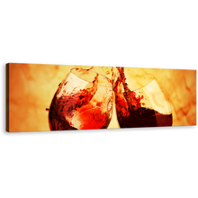 Load image into Gallery viewer, Wine Glasses Wall Art, Yellow Orange Background Canvas Print, Red Wine Glasses Cheers Panoramic Canvas Art
