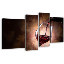 Load image into Gallery viewer, Wine Pouring Canvas Wall Art, Black Wine Bottle Winery Canvas Set, Red Wine Glass Close Up 4 Piece Canvas Print
