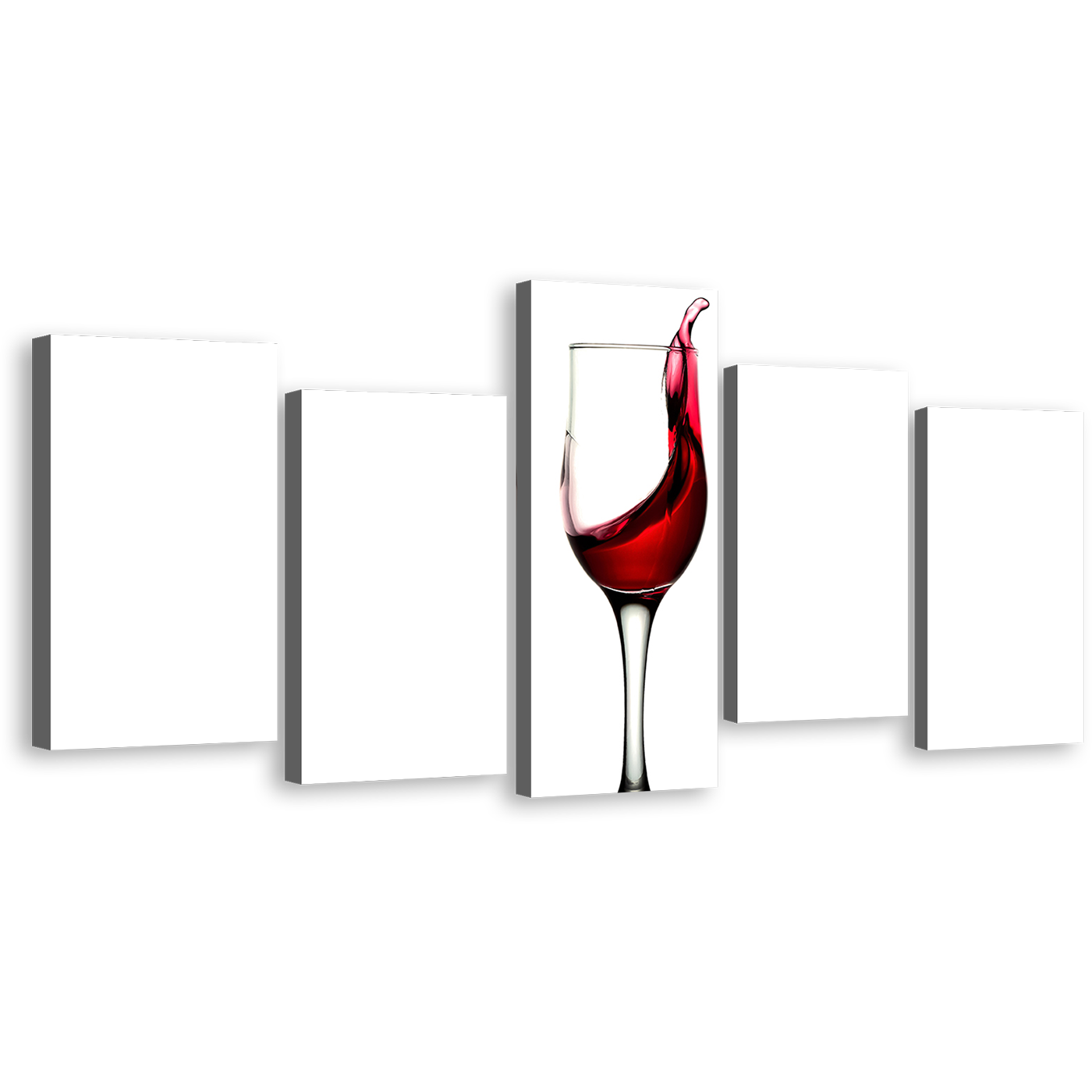 Wine Splashing Canvas Wall Art, Red Wine Poured 5 Piece Canvas Set, White Background Wine Glass Multi Canvas Artwork