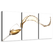 Load image into Gallery viewer, Wine Wave Canvas Wall Art, Splashing Yellow Wine 3 Piece Canvas Print, Isolated White Wine Glass Multi Canvas Artwork
