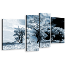 Load image into Gallery viewer, Winter Forest Canvas Wall Art, Contemporary Black Scenery 4 Piece Canvas Print, White Trees Scenery Multi Canvas Artwork
