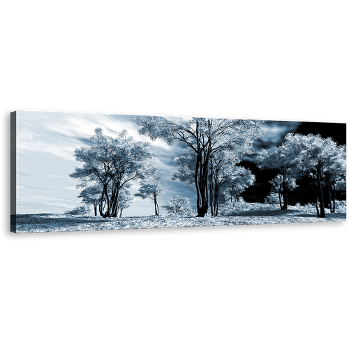 Winter Forest Canvas Wall Art, Contemporary Black Scenery Panoramic Canvas Print, White Trees Scenery 1 Piece Canvas Artwork